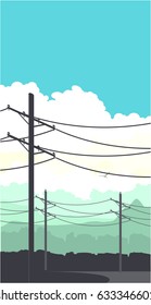 Vertical vector illustration of power lines poles