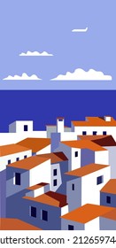 vertical vector illustration with seaside cityscape