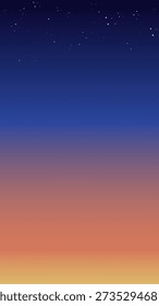 A vertical vector illustration of a starry night sky transitioning into warm sunset horizon colors