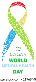 Vertical vector illustration for World Mental Health Day. Ribbon of colored circles and inscription on white background