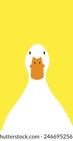 Vertical vector image of an animal called duck with yellow background