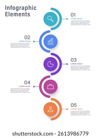 Vertical vector infographic design template with five steps or options with space for data