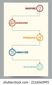 Vertical vector marketing infographic template with 5 options. Startup progress and development cycle