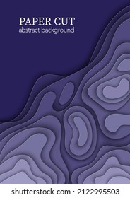 Vertical vector purple blue flyer with paper cut waves shapes. 3D abstract paper art, design layout for business presentations, flyers, posters, prints, decoration, cards, brochure cover.