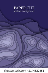 Vertical vector purple blue flyer with paper cut waves shapes. 3D abstract paper art, design layout for business presentations, flyers, posters, prints, decoration, cards, brochure cover.