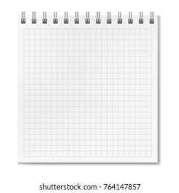 Vertical vector realistic square ruled notebook. School copybook with blank quad paper on metallic ring spiral binder, personal organizer mockup or template for your text