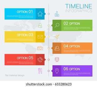 Vertical vector timeline info graphic with line icons