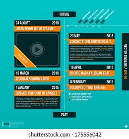 Vertical vector timeline template on turquoise background. EPS10