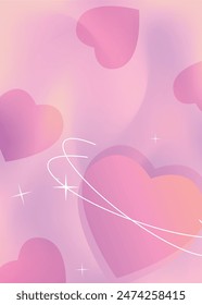 Vertical Vibrant gradient background vector. Heart and love design wallpaper for valentine landing page, Brochures, flyers, Presentations,Poster, Banners. Vector art illustration.