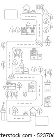 Vertical view of Simple line urban town map icon on white background