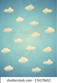 Vertical vintage aged card with clouds in the sky
