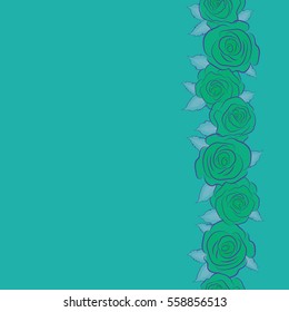 Vertical violet, blue and green flower petals, close up roses, beautiful abstract seamless pattern with copy space (place for your text).