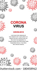 Diseño de virus verticales con elementos dibujados a mano para carteles, historias en medios sociales, tarjetas, folletos. El virus del microscopio se cierra. Ilustración vectorial en estilo de esbozo. COVID-2019