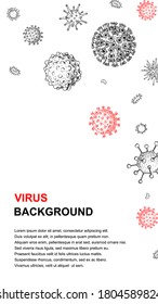 Vertical virus design with hand drawn elements for banners, social media stories, cards, leaflets. Microscope virus close up. Vector illustration in sketch style. COVID-2019