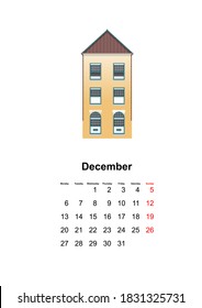 vertical wall calendar page for month 2021 cozy home on white background december