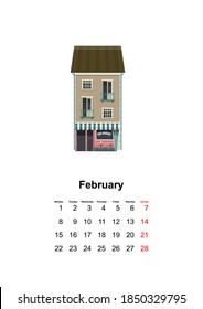 página del calendario de pared vertical para el mes 2021 hogar acogedor con fondo blanco Febrero,