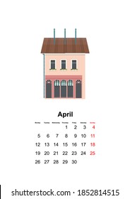 página de calendario de pared vertical para el mes 2021 hogar acogedor con fondo blanco Abril