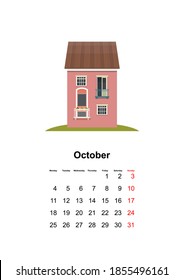 página de calendario de pared vertical para el mes 2021 hogar acogedor con fondo blanco octubre
