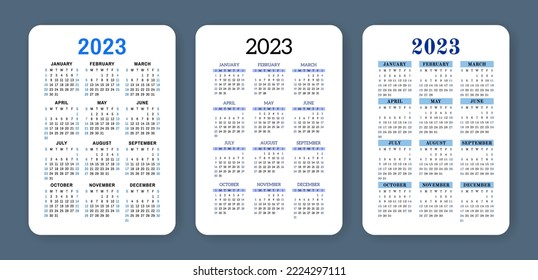 Fila vertical o calendario de bolsillo 2023 año establecido