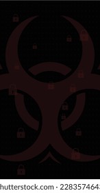 Papel de pared vertical con candado y símbolo de virus. Fondo del teléfono.