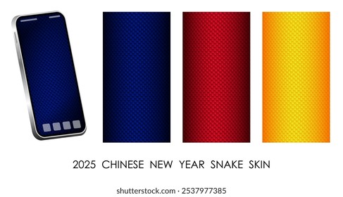 Salvapantallas de Fondo de pantalla de Vertical para teléfonos inteligentes en forma de piel de serpiente multicolor con escamas. Símbolo de Vector del Anuncio de año nuevo chino 2025