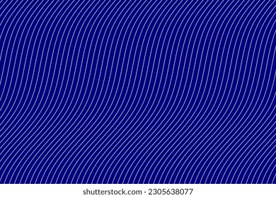 Vertical water wave lines art fabric pattern. White geometric motion wavy stripes on navy blue background vector. Abstract optical illusion curve strips. Wall and floor ceramic tiles pattern.