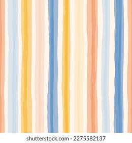 Vertical Watercolor Organic Stripes Vector Seamless Pattern. Hand Drawn ColorfulMinimalistic Print. Summer Design