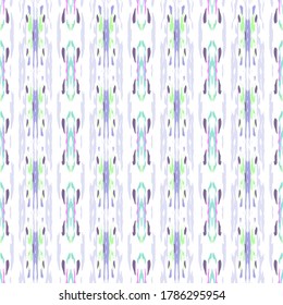 Vertical Watercolor Staining. Ikat, Tie Dye Seamless Pattern. Ethnic  Art. Hand Drawn Painted. Lilac Violet Modern Tribal Summer Fabric.  Geometric Medallion Tie dye Ornament.