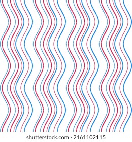 Vertical waves blue and pink on a white background, seamless, textured. Sea background with waves for textiles, surfaces, packaging.
