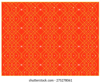 Vertical wavy lines, intersect, touch and form a regular pattern with bright points