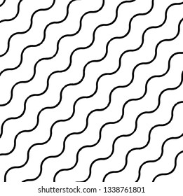 Vertical wavy lines seamless pattern. Abstract vector texture with waves, stripes, smooth bends. Monochrome background. Black and white repeat design for decor, tileable print, interior design.
