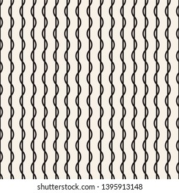 Vertical wavy lines seamless pattern. Abstract vector texture with waves, stripes, smooth bends. Monochrome background. Black and white repeat design for decor, tileable print, interior design.