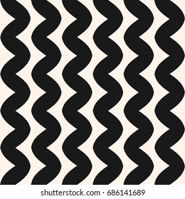 Vertical wavy lines seamless pattern. Vector abstract monochrome geometric striped background. Simple minimalist zigzag texture, thick waves. Funky design for decor, textile, fabric, furniture, cloth