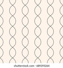 Vertical Wavy Lines Seamless Pattern. Subtle Abstract Geometric Background. Minimalist Endless Texture. Thin Curved Lines, Chains, DNA. Delicate Monochrome Design Element For Textile, Fabric, Prints