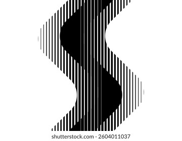 Vertical wavy vector design element. Black striped pattern with lines on a white background. Vector background for covers, advertising, packaging, web design