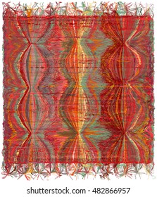 Vertical weave tapestry with grunge striped wavy colorful pattern and fringe