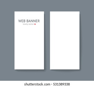 Vertical web banner set. Paper card mock up with shadow isolated on dark gray background, business roll up banner. Template for designer portfolio presentation, business identity
