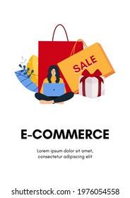 Vertical web banner templates with stages of online shopping. Set of scenes with woman buying goods. Colorful vector illustration in flat style.