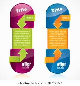 Banners publicitarios verticales de estilo web con flechas y lugar para texto, detalles y título