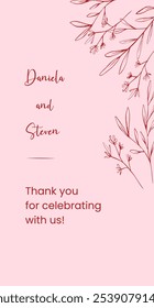 Vertical wedding thank you card, vector