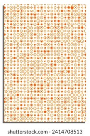 Fondo abstracto vertical blanco con puntos y anillos anaranjados, portada, página de título de presentación, informe, álbum en formato A4. Diseño de plantilla para el diseño de productos impresos. Bandera de vectores