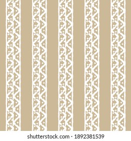 Vertical White and beige Seamless repeat pattern with random jagged chevron pattern. filled color and empty squares and triangles shapes