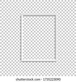 Vertical white blank picture frame, realistic white vertical picture frame, A4. Empty white picture frame mockup template isolated on transparent background. Vector illustration