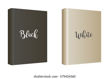 Vertical white book cover template in front side standing on white background, isolated perspective view. Vector mockup