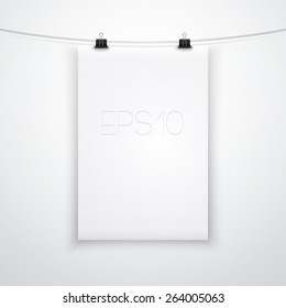 Vertical White Empty Board Template With Rope. Ideal for your Poster, Illustration, Infographic, Business, Banner and more. EPS 10