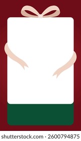 Vertical White Green Sale Label with Cream Ribbon on Red Gradient Background