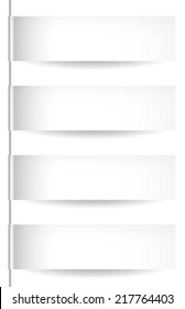 vertical white labels glued to a rod