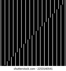 Vertikal weiße Linien, die ein Dreieck auf Schwarz bilden. Modegrafisches Hintergrunddesign. Moderne, stilvolle abstrakte Textur. Einfarbige Vorlage für Drucke, Textilien, Umhüllung. Vektorgrafik