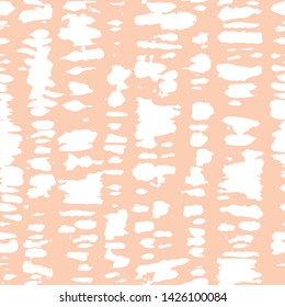 Vertical White Monochrome Tie-Dye Shibori Stripes on Light Coral Background Vector Seamless Pattern. Perfect for Spring-Summer Textiles, Stationery