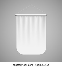 Vertical White Pennant Hanging on a Gray Wall. Empty Template Illustration of Sport Flag Symbol Mockup for Creative Design